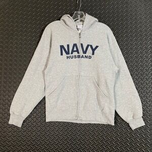 Soffe Navy Husband Graphic Gray Hoodie Full Zip Sweater Men's‎ Size Medium